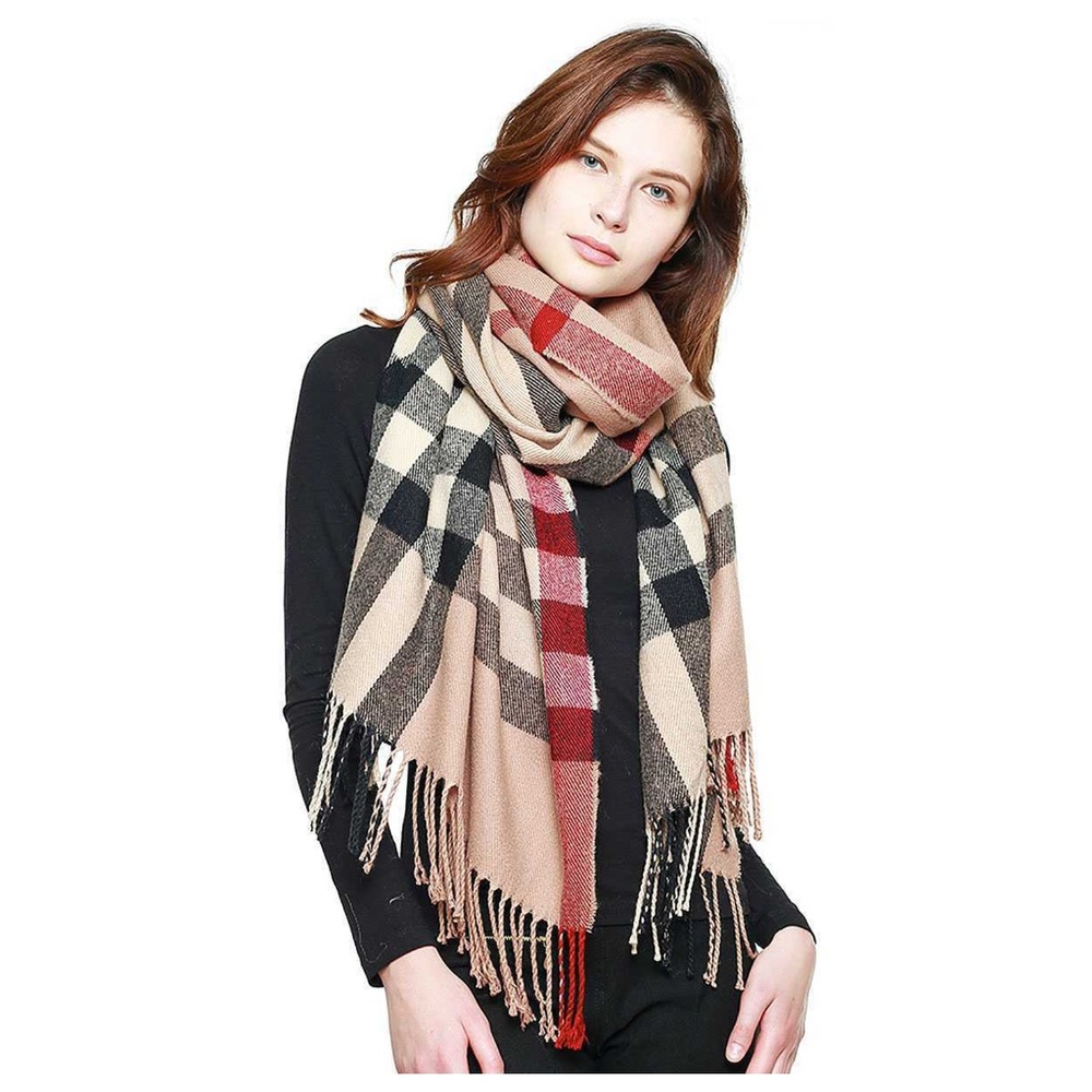 CLASSIC PLAID FRINGED SCARF 100%ACRYLIC